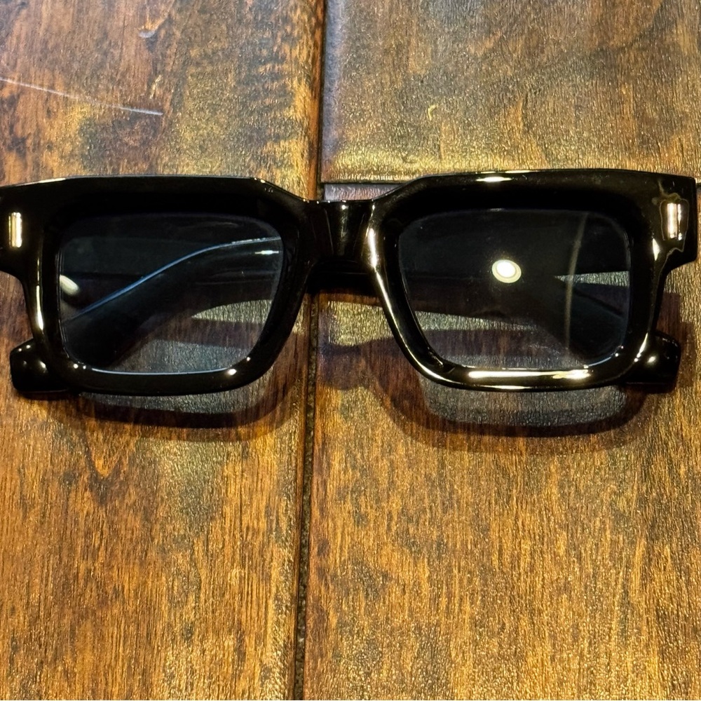 Black Rectangular Blue Lens Glasses